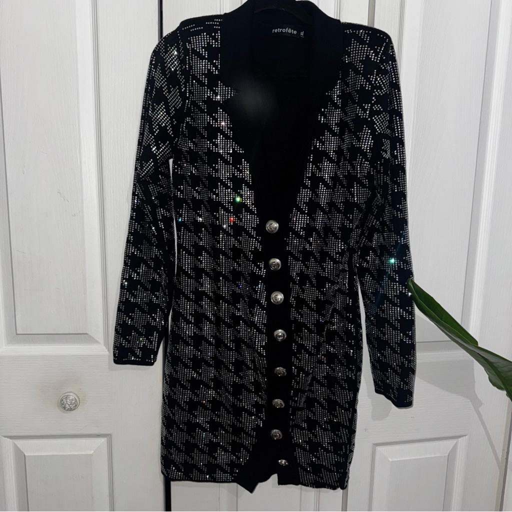Retrofete Black And Silver Button-Down Dress